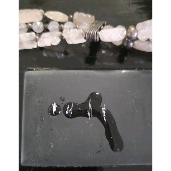 Rare Vintage Bracelet Sterling Silver 925 And Carved Rose Quartz Layered Beads - Picture 15 of 16